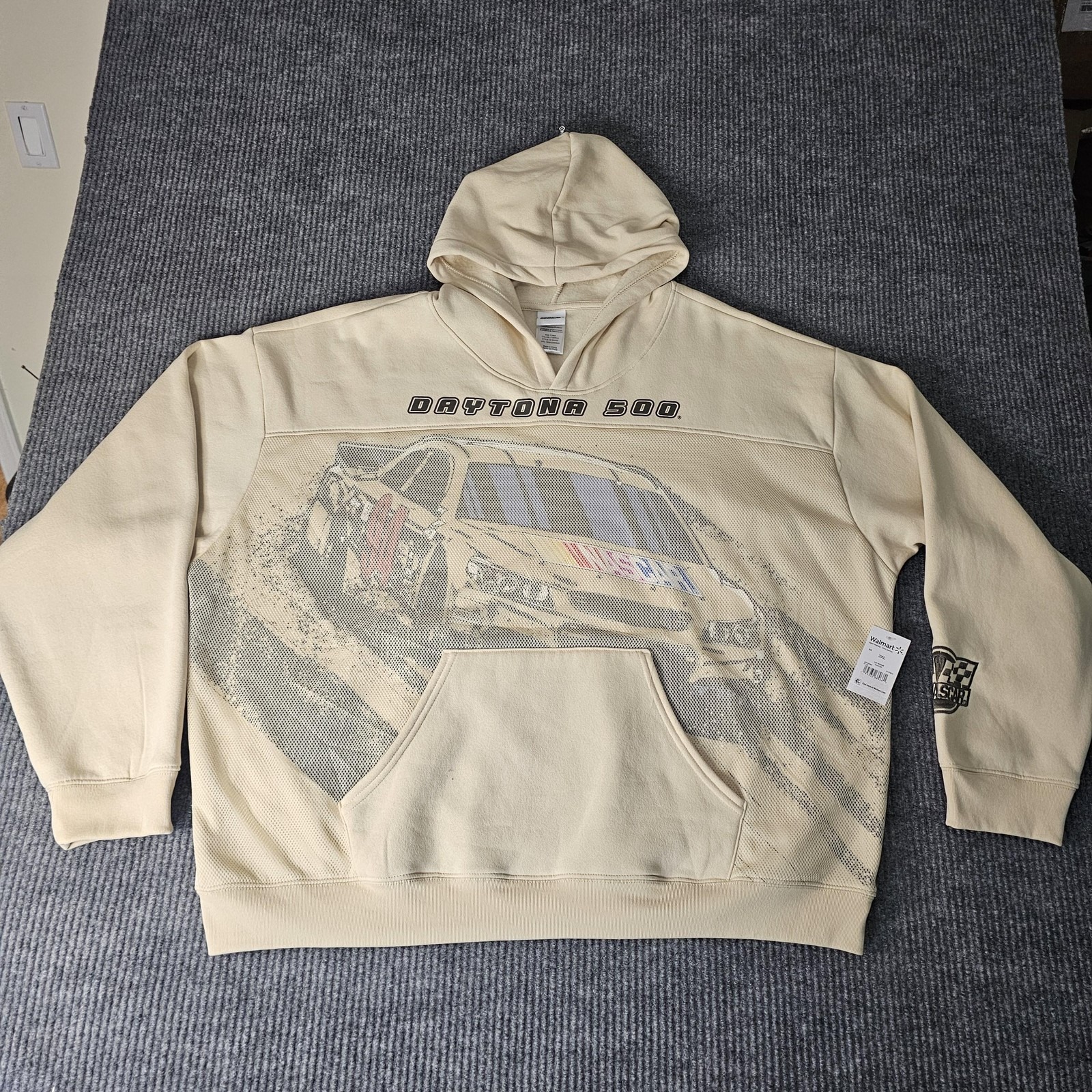 Daytona 500 Sweatshirt Mens 3xl Beige Nascar Auto Racing Hoodie Mesh Freeze
